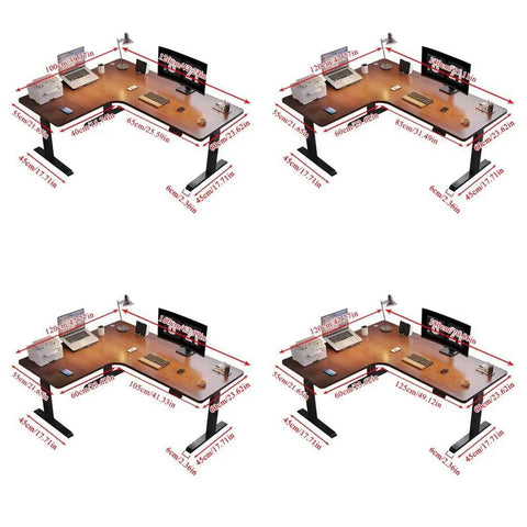 Rock Solid Electric Height Adjustable L Shaped Standing Desk For Home Office Corner Workspace dimensions overview with labels.