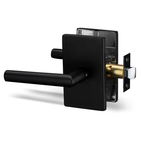 Iron Black Passage Lever Door Handle Set With Single Cylinder Deadbolt Lock In Iron Black Finish For Front Door Or Office