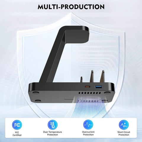 Side view of black 5 In 1 Wireless Charging Station For iPhone And Apple Devices With Fast Charge Stand, highlighting port features.