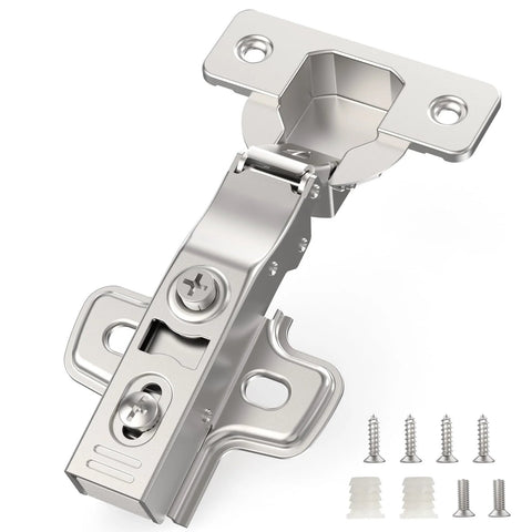 Full Overlay Soft Close Concealed Frameless Cabinet Hinges 50 Pack Satin Nickel Clip On Self Closing 3D Adjustable Stainless Steel