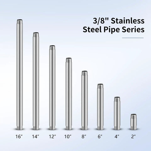 Three Eighths Inch Stainless Steel Pipe Nipple Set 304 Three Eighths Inch NPT To Three Eighths Inch NPT Heavy Duty SCH40 Pre Cut Pipe