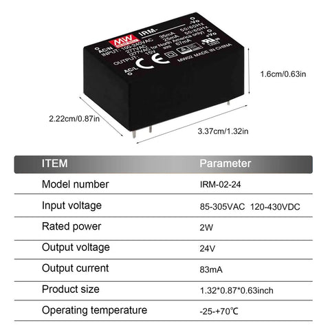 Ultra Compact 24V AC DC Power Supply 2W PC Board Mount featuring compact size and universal input for efficient wiring.