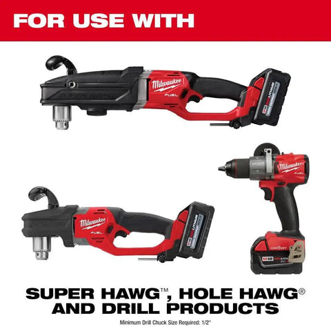 Heavy Duty Wood Drilling Bit 3-Inch Diameter Self-Feed With Wide Throat Design shown with compatible drill tools