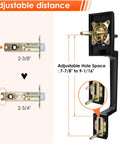 Matte Black Front Door Handle Set With Single Cylinder Exterior Entry Lever Reversible For Right Or Left Handed Doors Built Tough Zinc Alloy Build Durable Electroplated Finish Easy Install showing adjustable distance and hole space measurements