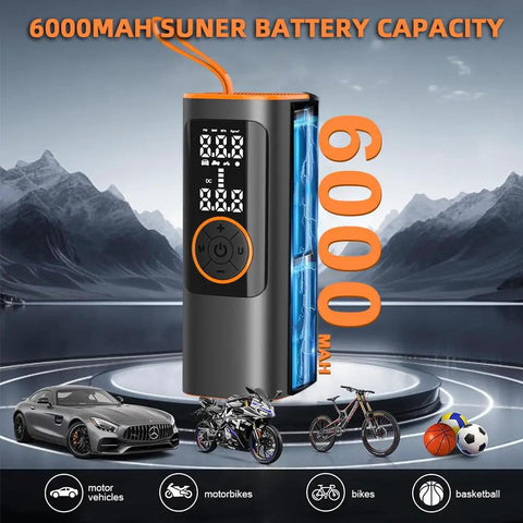 Hot Shot Portable Tire Inflator 150 Psi Air Compressor For Cars, 6000mAh capacity, dual digital display, ideal for bikes and balls.