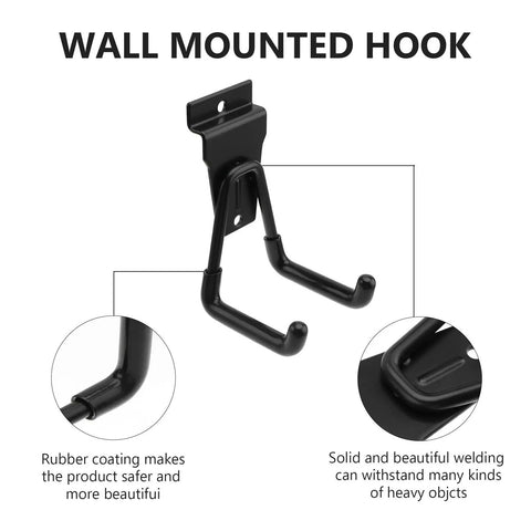 Rock Solid Black Metal Wall Hooks For Bags And Hats With Heavy Duty Mount showing durable rubber-coated design for secure storage.