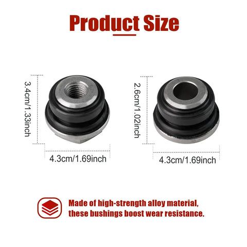 4 Piece Rack And Pinion Bushing Kit For Ford Explorer Flex Road Ready Steering Suspension Drop In Fix showcasing two bushings with dimensions.