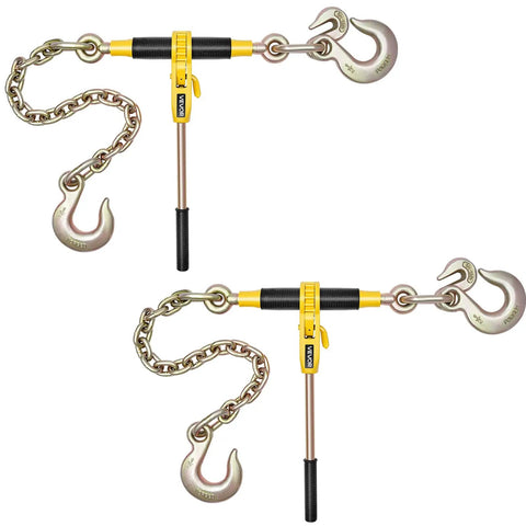 No Nonsense Heavy Duty Ratchet Chain Binder Secure Cargo Like A Pro, 9200 Lb Working Load With G80 Steel, Fits 3/8 To 1/2 Inch Chains, Rock Solid Tie Down Kit For Trucks, Towing, And Logging Jobs with hook and chain.