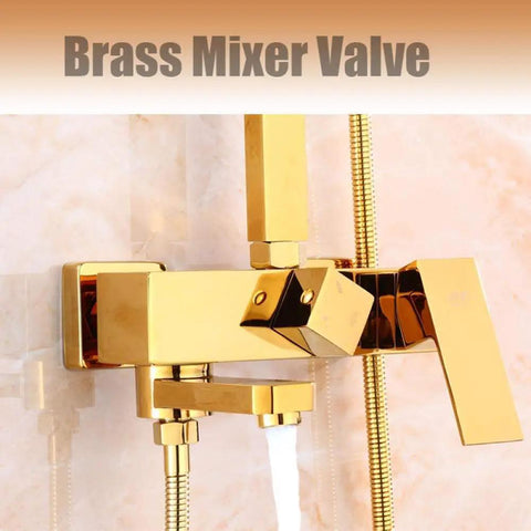 NUHSLF Shower System Luxury Brass Golden Shower Faucet Single Lever 8Inch Rain Shower Mixer Kit featuring a brass mixer valve.