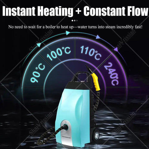 Heavy-Duty 3000W Professional Steam Cleaner With 3.5 Gallon Tank showing instant heating and steam temperature dial.