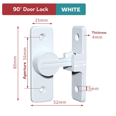 90 Degree Door Lock For Barn Doors, Premium Solid Construction, Secure Latch With Modern Minimalist Design, Matte White Finish, Easy Installation For Home Office And Interior Wooden Doors