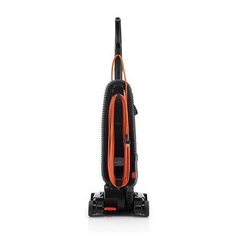 Hoover Commercial TaskVac Bagless Upright Vacuum Cleaner Lightweight 15 Pounds powerful suction vertical view with cord.