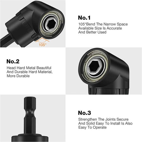 Impact Grade Driver Sockets Adapter Extension Kit with 105° right angle drill bit and durable metal hex bit for DIY projects