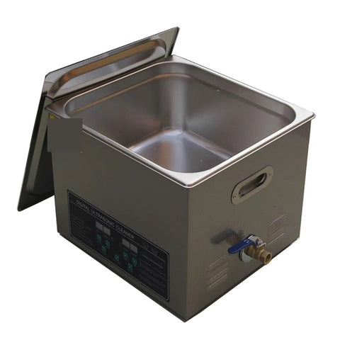 Heavy Duty 19L Ultrasonic Cleaner With Digital Heater And Timer Dual Frequency Bath For Hardware Parts Jewelry Tools Deep Cleaning Stainless Steel Tank, view of open lid and control panel.
