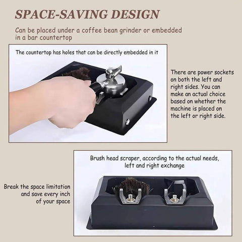 Automatic Coffee Grounds Cleaner With Electric Portafilter Brush And Espresso Knock Box for space-saving under counter design