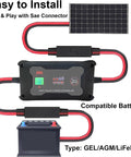 Portable 20 Amp MPPT Solar Charge Controller For 12V And 24V Systems With LCD Display and SAE connector