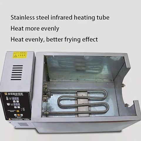 Heavy Duty Electric Nut Roaster For Coffee Beans And Peanuts, Solid Stainless Steel Heating Tubes visible in interior view.