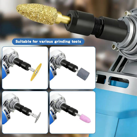 Close-up of Two Pack Versatile Angle Grinder To Die Grinder Adapter Kit with attachments for metal, wood, and stone grinding.