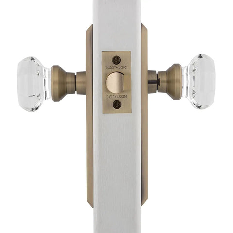 Crystal Door Knob With Back Plate In New York And Waldorf Style, Vintage Glass Door Hardware, front view