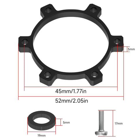 Boost Hub Conversion Adapter For Front And Rear Wheels, Converts 100mm By 15mm To 110mm By 15mm Or 142mm By 15mm To 148mm, Aluminum Alloy, 6 Hole, Spacers And Screws Included, with dimensions labeled
