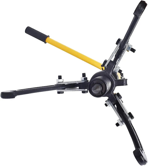 Heavy Duty Hydraulic Gear Puller With Interchangeable Jaws And Rotating Pump Head, five ton steel frame and yellow handle.