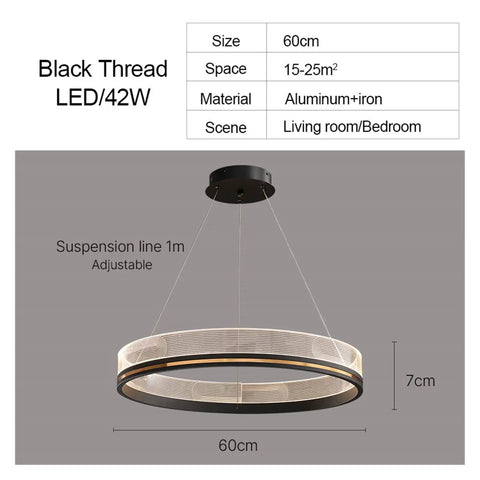 LED s LED Pendant Lights Modern Acrylic Creative Ceiling Pendant Lamp Ring Indoor Lighting for Living Room Bedroom Kitchen Hang Lamps (Colour: Black D60 cm) with adjustable suspension.