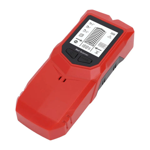Marhynchus LCD Stud Detector, Adjustable Depth Finder in bright red with LCD display for precision detection of hidden materials.