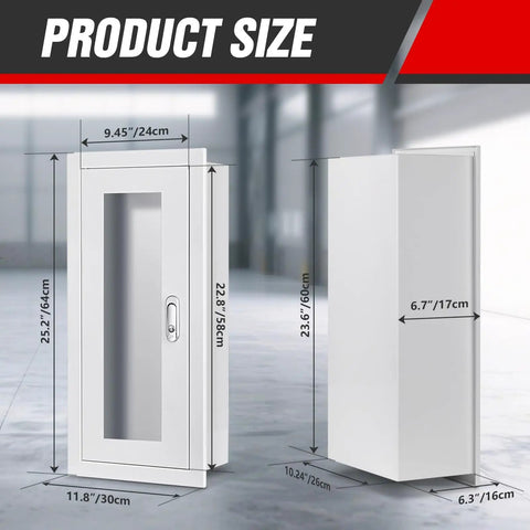 Semi Recessed Fire Extinguisher Cabinet For 5-12 Lb Extinguishers, White Baked Enamel Steel Wall Mount With Lock And Full Clear Acrylic Door