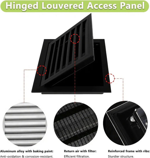 White 16X16 Inch Removable Air Vent Grille Cover With Mesh Louvered Access Panel, hinged design for easy access and air flow.