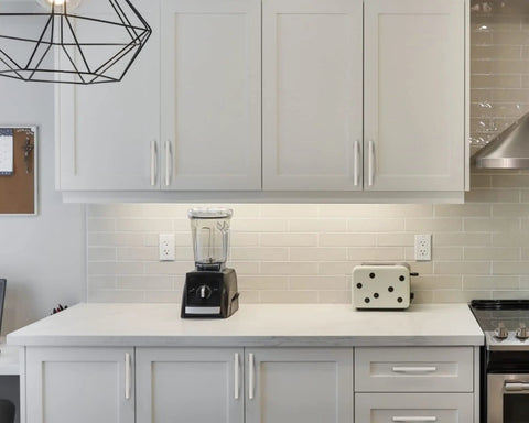 10 Pack 7 Inch Brushed Satin Nickel Cabinet Handles For Kitchen Cabinets And Drawers, Durable Cabinet Pulls Hardware visible on white kitchen cabinets.
