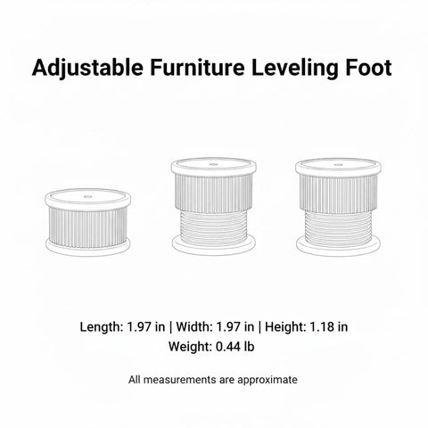 Adjustable Furniture Leveling Foot For Cabinets Desks And Tables Black PP Plastic Base height variations diagram