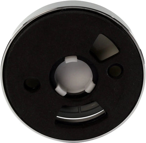 Patented Universal Two Hole Bathtub Overflow Cover With Deep Soak Round Design Polished Chrome front view with fittings