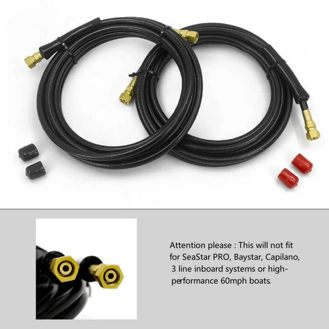 Front view of ZHSYMX HO5120 hydraulic hose kit, 20 ft, black braided hoses with brass fittings for outboard steering.