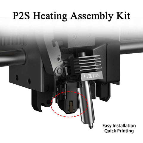 P2S Heating Assembly Kit for Bambu Lab 3D Printer With Ceramic Zirconia Heat Insulation Block Heater Cartridge Thermistor Sensor Heat Insulating Base Clip And Included Screws shown installed