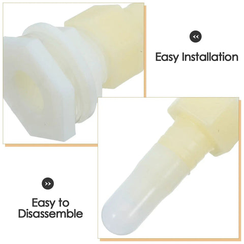 Close-up of High Temperature Resistant Plastic Hose Barb Drain Valve For Steam Sauna Units And Fumigation Machines Leak Proof Bulkhead Fitting Durable Water Drain Adapter For Easy No Fuss Steam Line Drainage Home Spa Equipment Replacement showing installation and disassembly features.