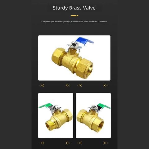 Heavy Duty Brass Ball Valve With Compression Fitting For Aluminum Composite Pipe, quarter turn shutoff handle, tight seal.