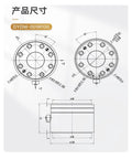 Technical drawing of Six-Axis Force Sensor Workhorse For Industrial Torque And Force Measurement, Model DYDW-009R100 XYZ 5 To 60 kN.