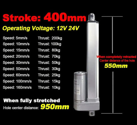 Heavy Duty 12V Linear Actuator Push Rod Motor For Auto Gates And Windows Electric Cylinder 400mm Stroke Display