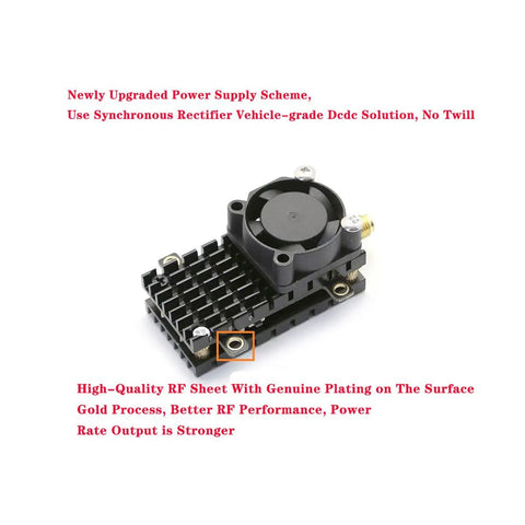 Beefed-Up 5.8 Gigahertz 2000mW FPV Transmitter with heat sink and SMA antenna for drones with 20km range, 8-channel video TX