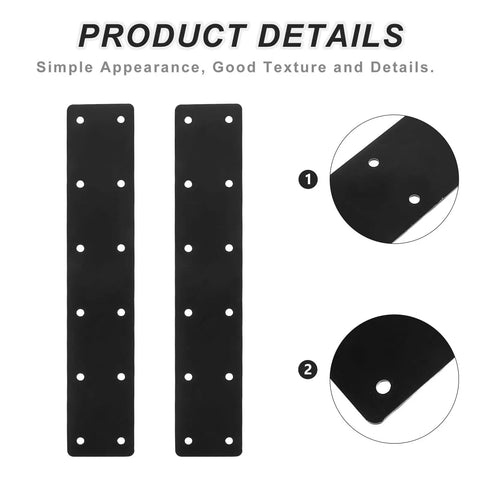 Heavy Duty 4 Pack Stainless Steel Flat Mending Plates for Shelf Support and Wood Furniture Fixes, close-up details shown.