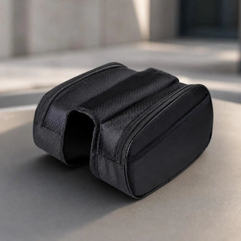 Dope Rugged Bike Frame Bag For Bikepacking, Full Frame 20x16x6cm, Ebony Edge Black on outdoor surface, dual zipper view