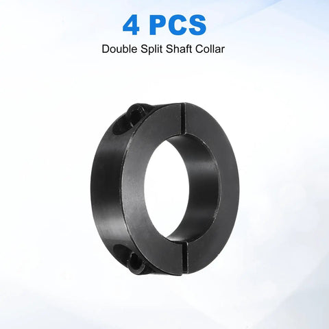 Image of 4 Pack Double Split Shaft Collars 45mm Bore 73mm Outer Diameter 19mm Thick Black Oxide Locking Clamps With Set Screws Made From 1045 Steel Built Tough.