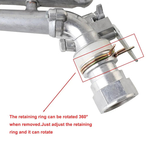 Close-up of zinc alloy rotary sprinkler connector showing adjustable retaining ring, part of 1.5 Inch Zinc Alloy Rotary Sprinkler For Farm, Lawn And Garden, Big Coverage 360 Degree Adjustable Spray, High Flow Watering Gun, Durable Yard Sprinkler System, Easy Setup, Pack Of 2.