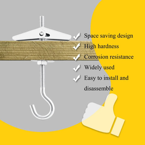 Heavy Duty Steel Toggle Bolts With Swag Hooks For Drywall Mounting showing space-saving design secured to wood.