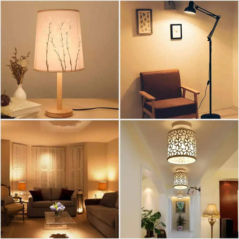 Living room setup with diverse lighting using R14 E17 LED Bulb 4W Mini Reflector Floodlight 6500K Cool White 400 Lumens 4 pack for home.