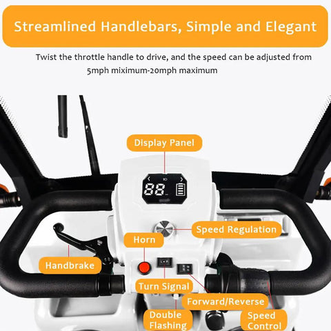 Heavy Duty Electric Golf Cart For Adults 12Mph Speed 800W Motor dashboard with display panel, throttle, and controls.
