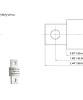 Diagram and dimensions of a 150 Amp Class T Fast Blow Fuse 5 Pack for DC Automotive RV Marine and Solar Power Systems UL Certified OEM Replacement