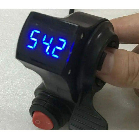 Universal 12V-72V E-Bike Thumb Throttle With LED Voltage Display showing 54.2 and power switch