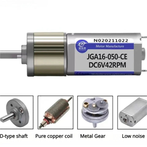 Rock Solid 6V And 12V DC Gear Motor Featuring Slick Speed Reduction Gearbox Reversible Spin And Badass Torque, JGA16-050 model.