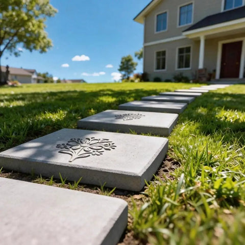 Installed Square Stepping Stone Molds Set For Concrete 10.2 Inch Paver Molds 1.18 Inch Depth Reusable DIY Cement Trays